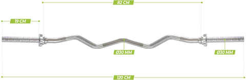Bara ondulata tip haltera cu cu surub VirtuFit Curl Bar - 120 cm - Spring Clip - 30 mm