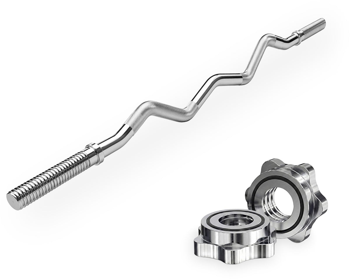 Bara ondulata tip haltera cu cu surub VirtuFit Curl Bar - 120 cm - Spring Clip - 30 mm