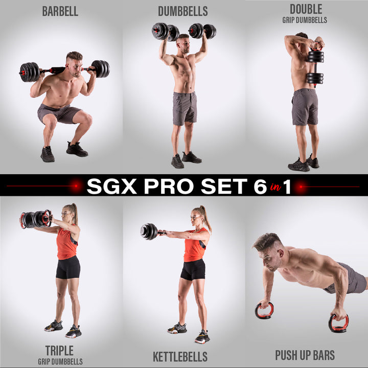 Set gantera HMS SGX130 6 in 1 cu doua Kettlebells