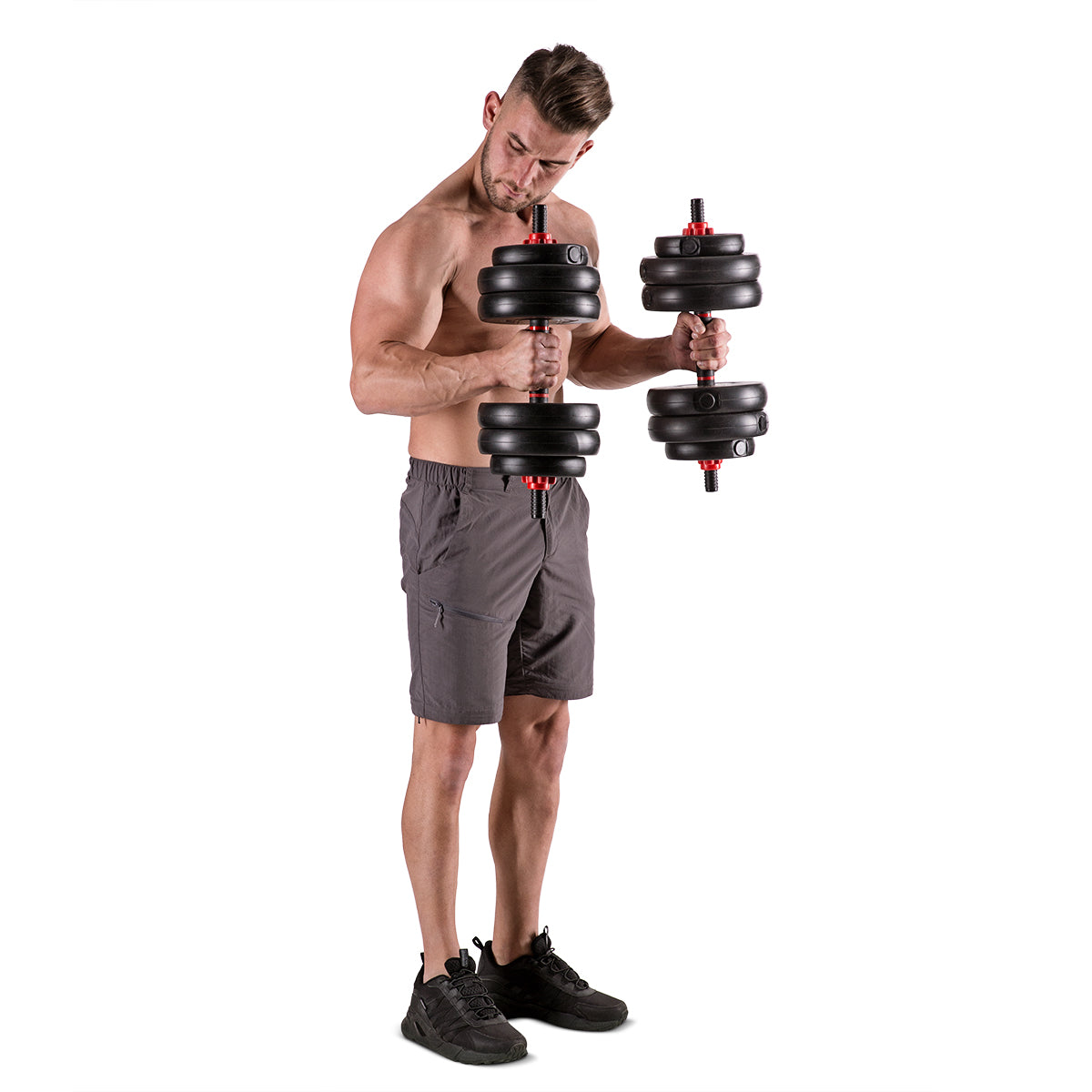 Set gantera HMS SGX130 6 in 1 cu doua Kettlebells