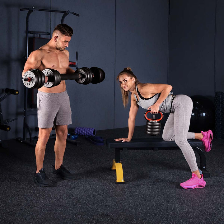Set gantera HMS SGX130 6 in 1 cu doua Kettlebells
