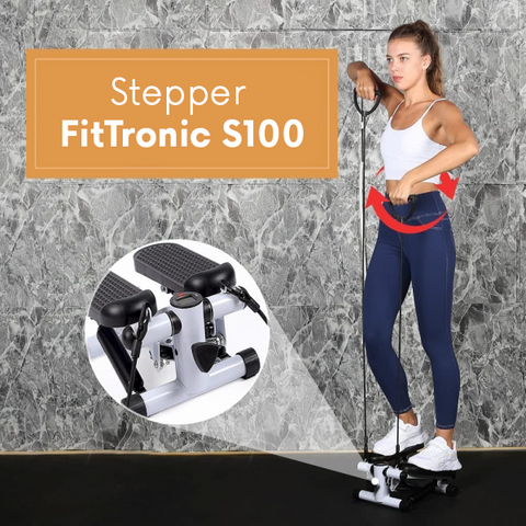 Stepper FitTronic S100, afișaj electronic, corzi pentru antrenarea brațelor