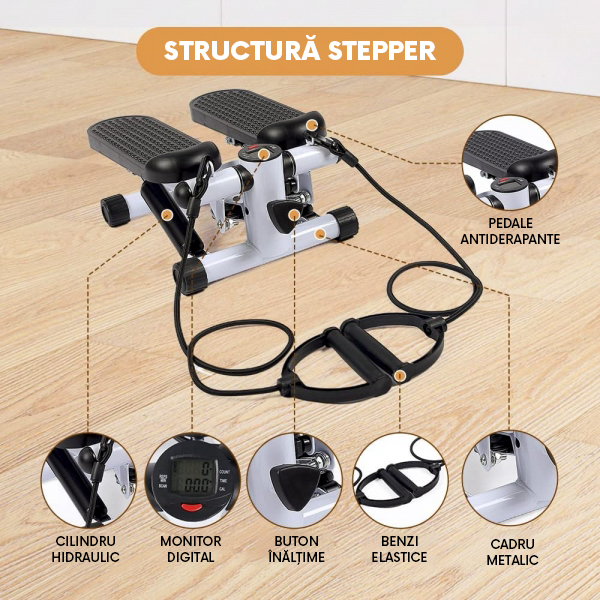 Stepper FitTronic S100, afișaj electronic, corzi pentru antrenarea brațelor